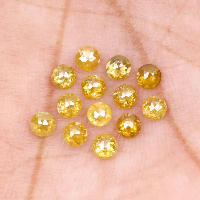 Round Rose Cut Natural Loose Yellow Diamond - Minimal Carbon