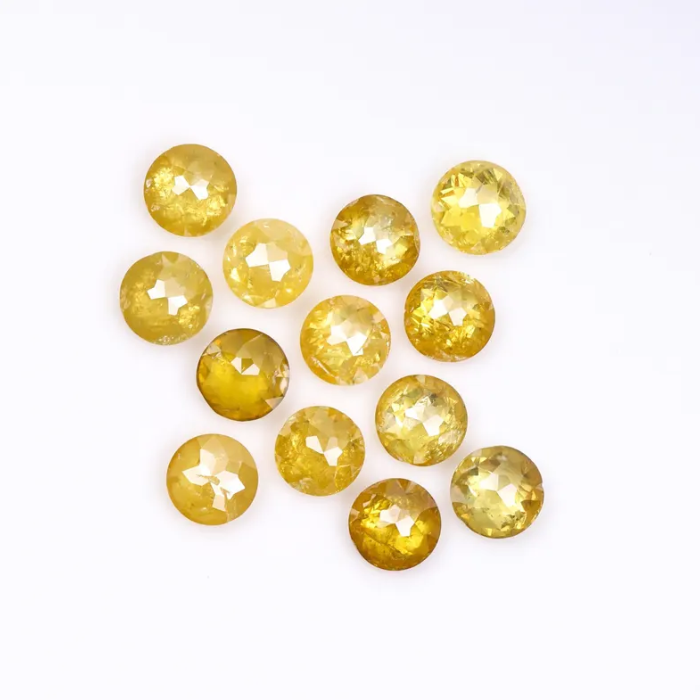 Round Rose Cut Natural Loose Yellow Diamond - Minimal Carbon