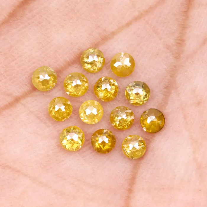 Round Rose Cut Natural Loose Yellow Diamond - Minimal Carbon