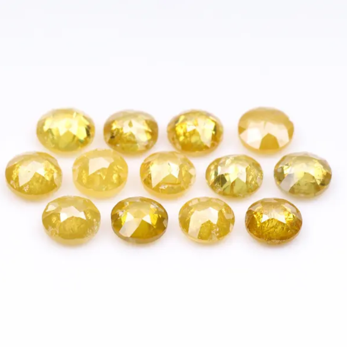 Round Rose Cut Natural Loose Yellow Diamond - Minimal Carbon