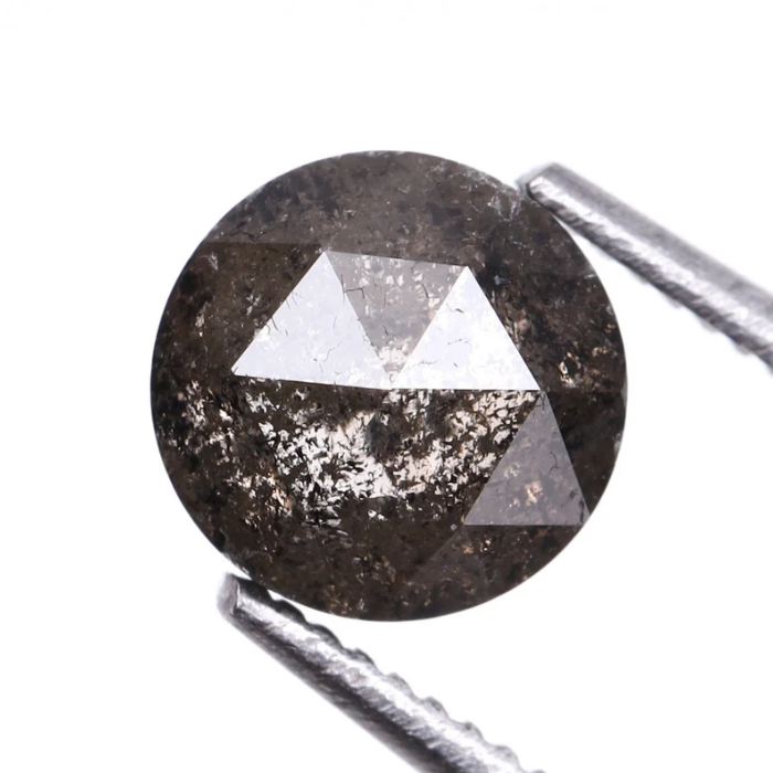 Round Rose Cut Natural Salt and Pepper Diamond