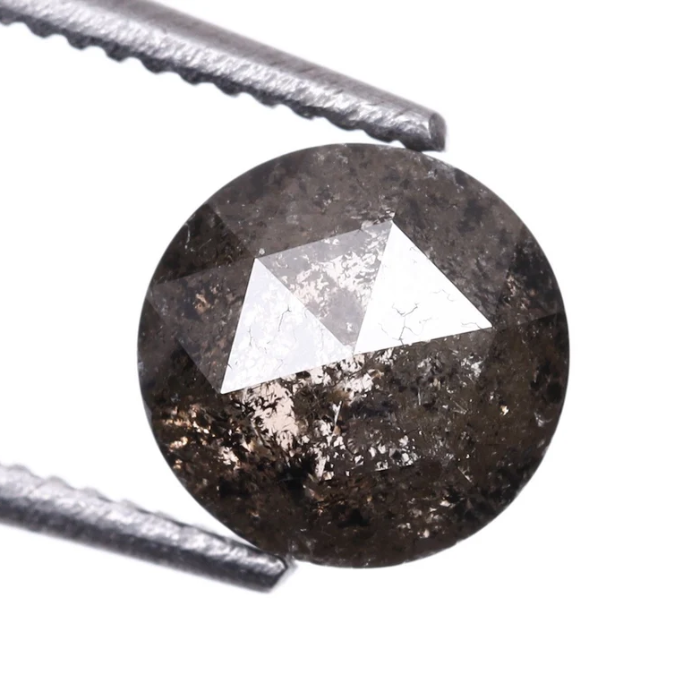 Round Rose Cut Natural Salt and Pepper Diamond