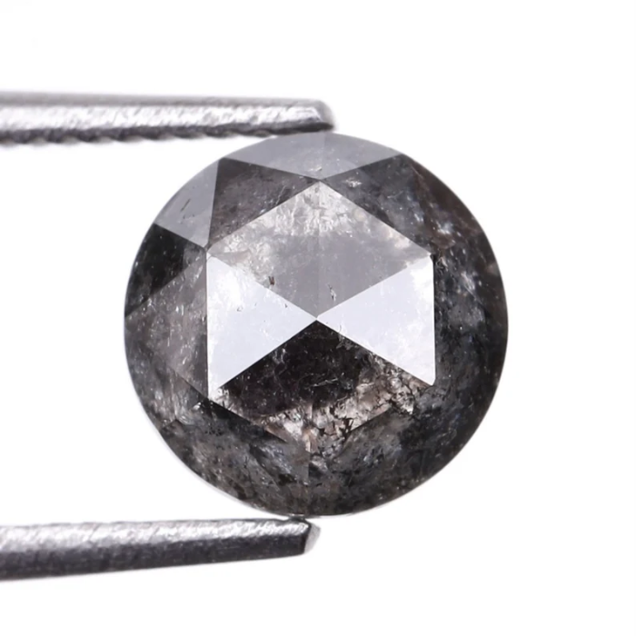 Round Rose Cut Salt and Pepper Natural Diamond