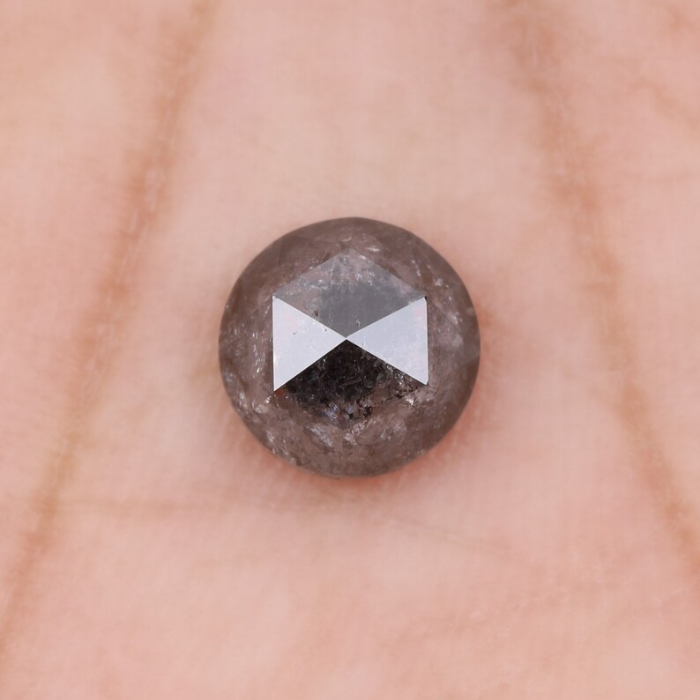 Round Rose Cut Salt and Pepper Natural Diamond