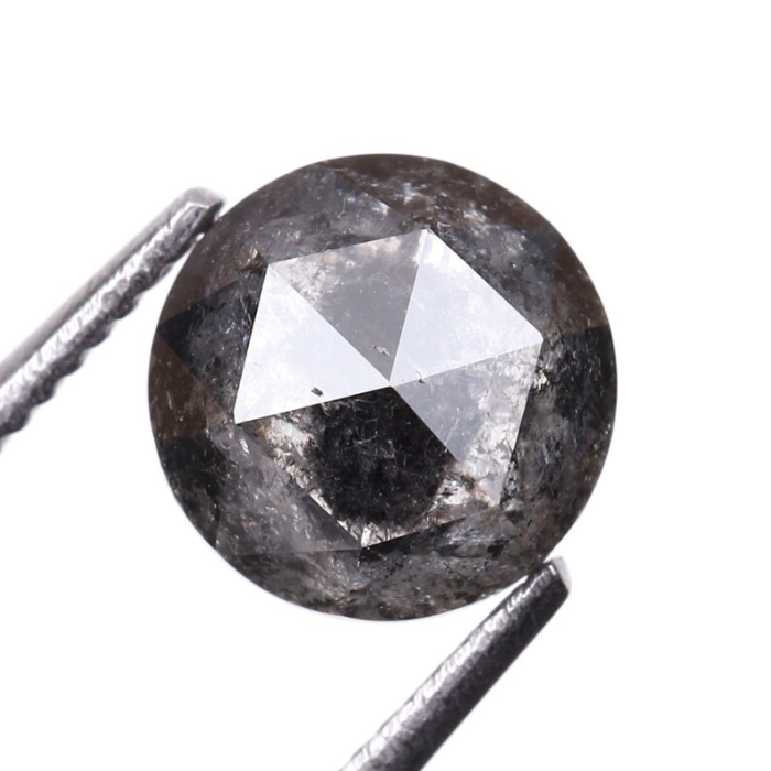 Round Rose Cut Salt and Pepper Natural Diamond