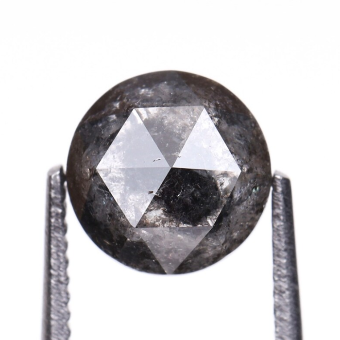 Round Rose Cut Salt and Pepper Natural Diamond