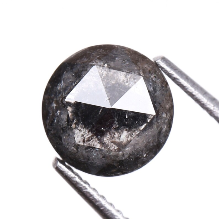 Round Rose Cut Salt and Pepper Natural Diamond
