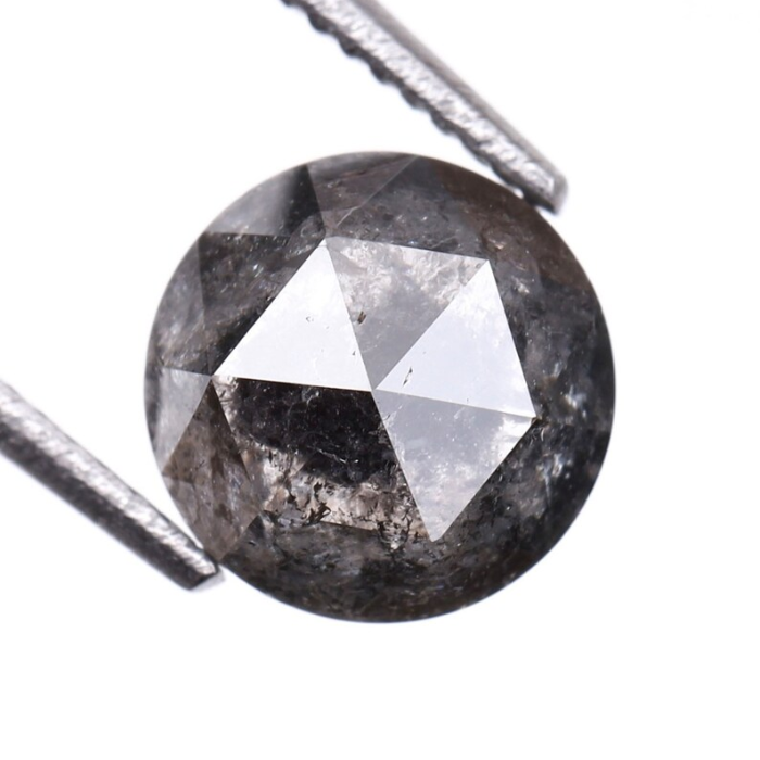 Round Rose Cut Salt and Pepper Natural Diamond