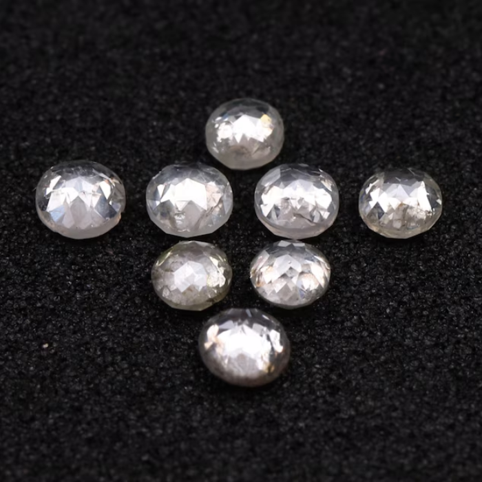 Round Rose Cut White Milky Natural Earth Mined Diamond