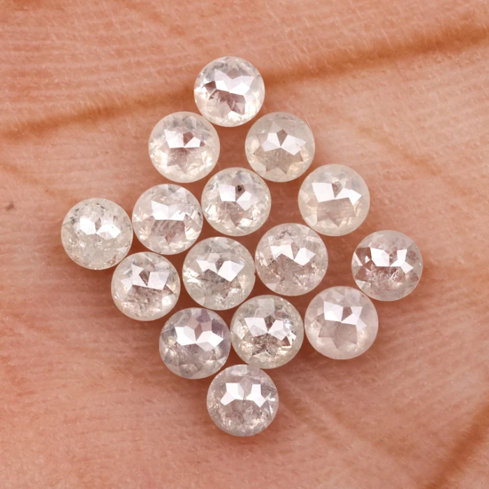 Round Rose Cut White Natural Earth Mined Diamond - Minimal Carbon