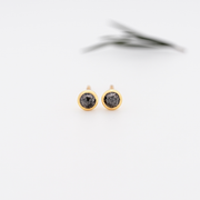 Round Rose Salt and Pepper Diamond Solitaire Bezel Earring