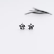 Round Salt And Pepper Diamond Flower Earrings - Minimal Carbon