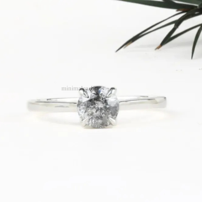 Round Salt And Pepper Diamond Solitaire Ring