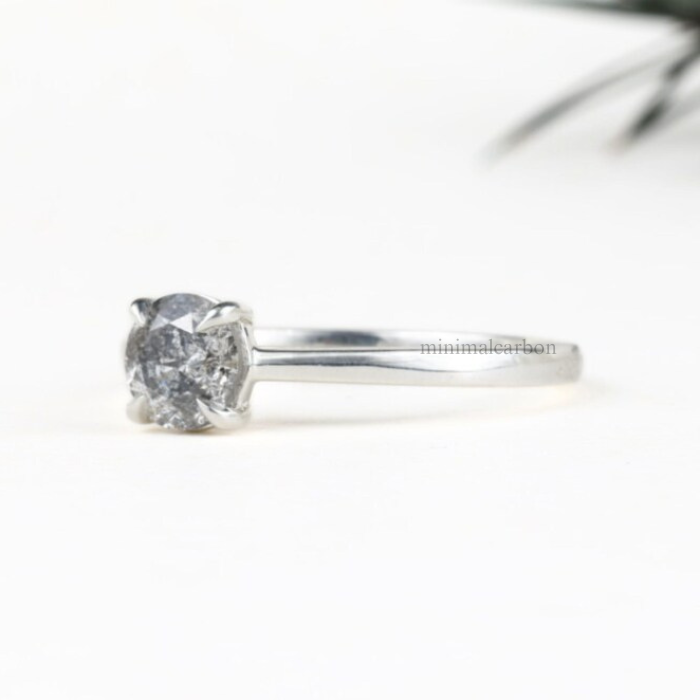 Round Salt And Pepper Diamond Solitaire Ring