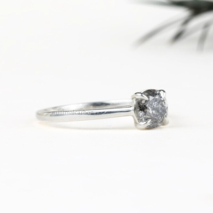 Round Salt And Pepper Diamond Solitaire Ring