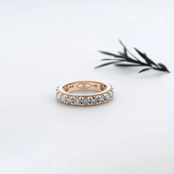 Round Salt & Pepper Diamond Half Eternity Wedding Band