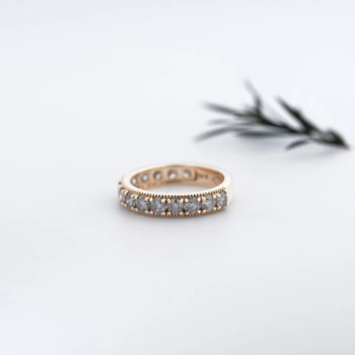Round Salt & Pepper Diamond Half Eternity Wedding Band