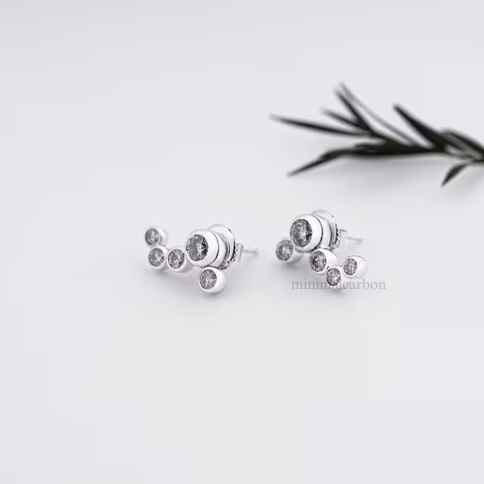 Round Salt and Pepper Bubble Diamond Earrings