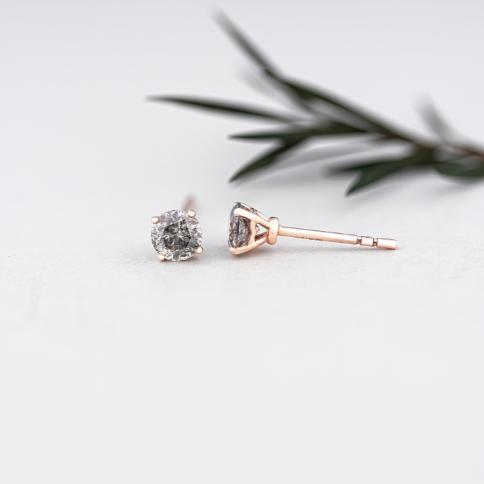 Round Salt and Pepper Diamond Solitaire Earring