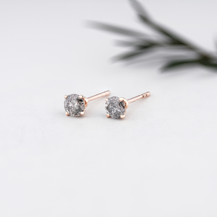 Round Salt and Pepper Diamond Solitaire Earring