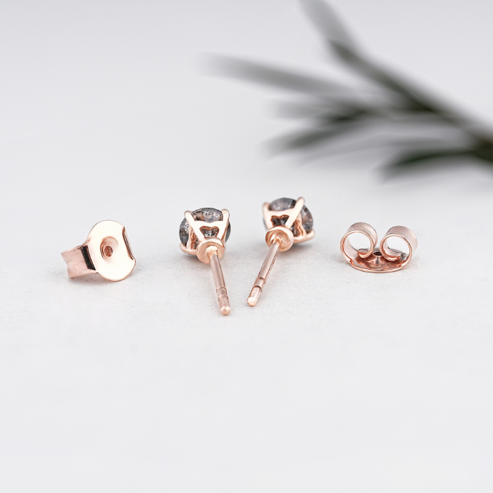 Round Salt and Pepper Diamond Solitaire Earring