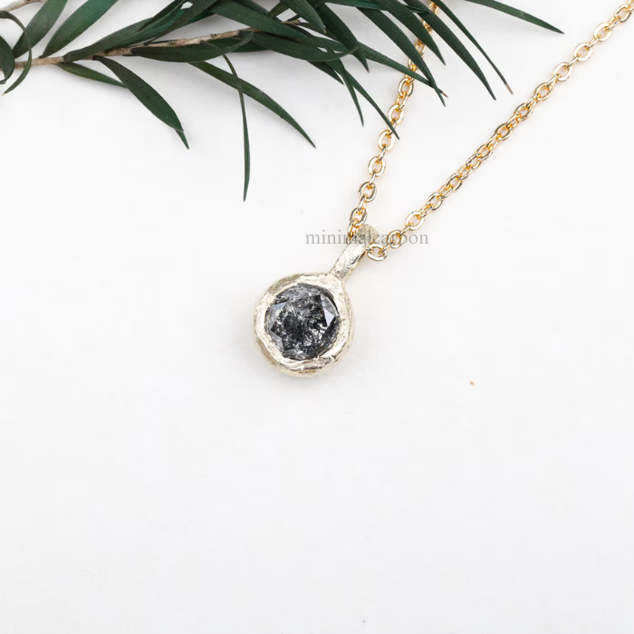 Round Salt and Pepper Diamond Solitaire Pendant
