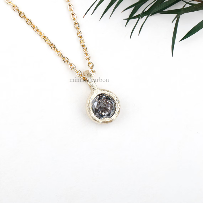 Round Salt and Pepper Diamond Solitaire Pendant
