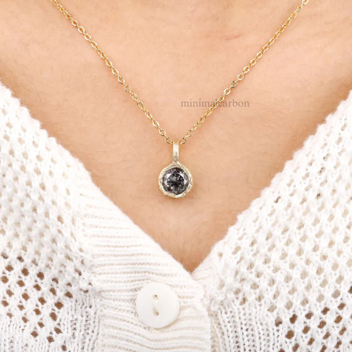 Round Salt and Pepper Diamond Solitaire Pendant
