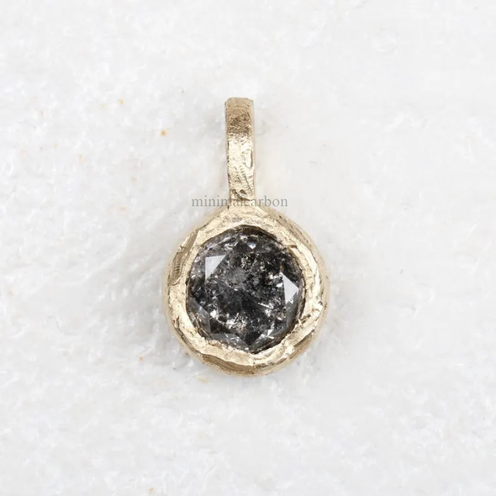 Round Salt and Pepper Diamond Solitaire Pendant