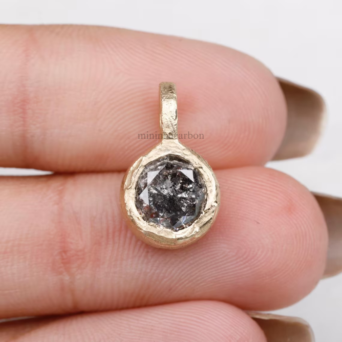 Round Salt and Pepper Diamond Solitaire Pendant