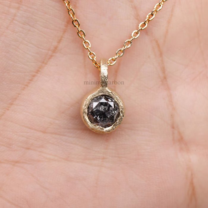 Round Salt and Pepper Diamond Solitaire Pendant