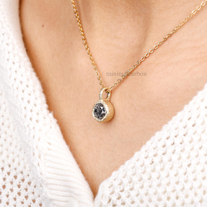 Round Salt and Pepper Diamond Solitaire Pendant