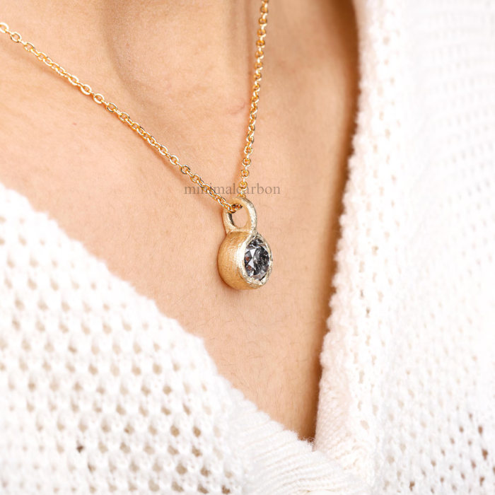 Round Salt and Pepper Diamond Solitaire Pendant