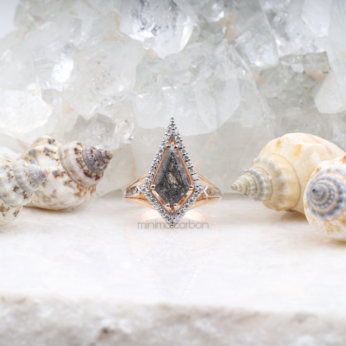 Kite Rutilated Quartz Engagement Ring Halo Ring