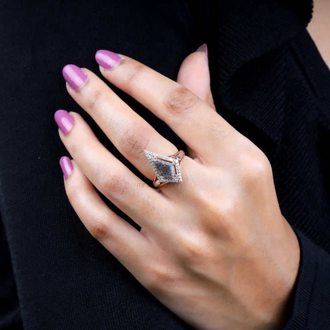 Kite Rutilated Quartz Engagement Ring Halo Ring