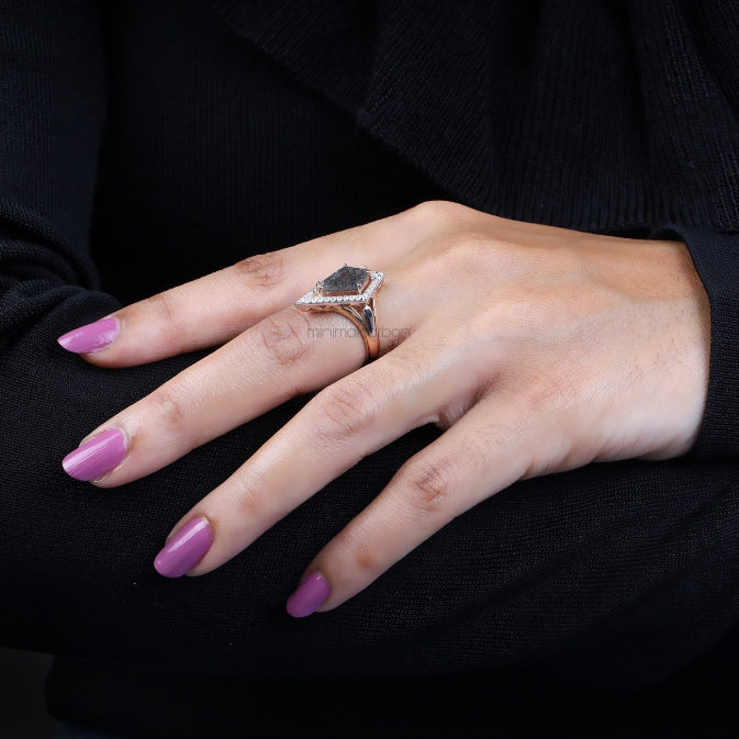 Kite Rutilated Quartz Engagement Ring Halo Ring