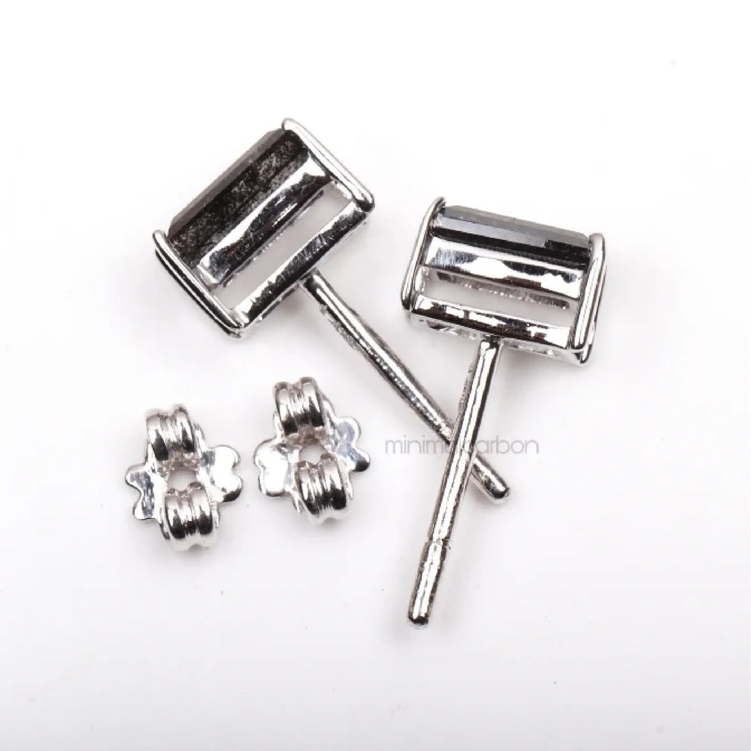 Salt And Pepper Baguette Cut Diamond Solitaire Earrings | Minimal Carbon