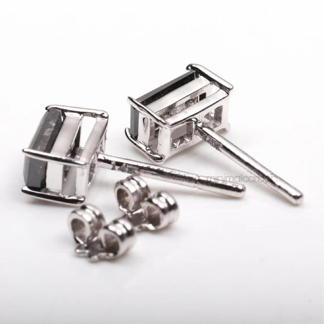 Salt And Pepper Baguette Cut Diamond Solitaire Earrings | Minimal Carbon