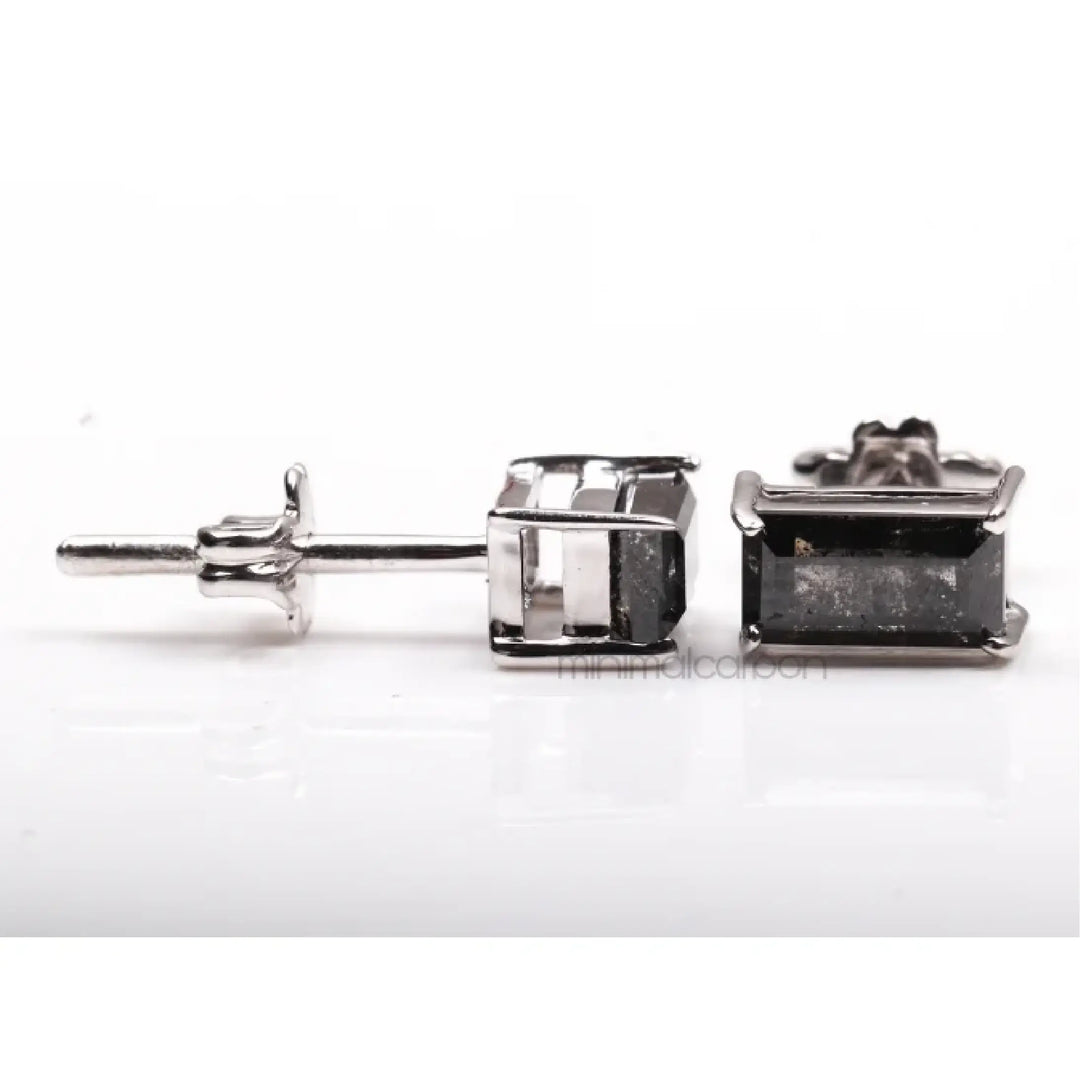 Salt And Pepper Baguette Cut Diamond Solitaire Earrings | Minimal Carbon