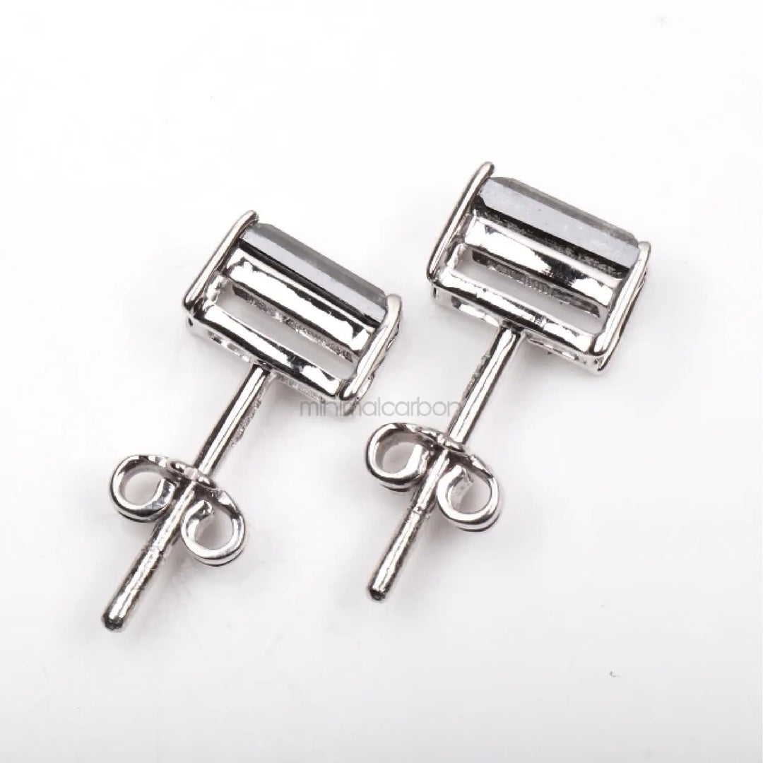 Salt And Pepper Baguette Cut Diamond Solitaire Earrings | Minimal Carbon