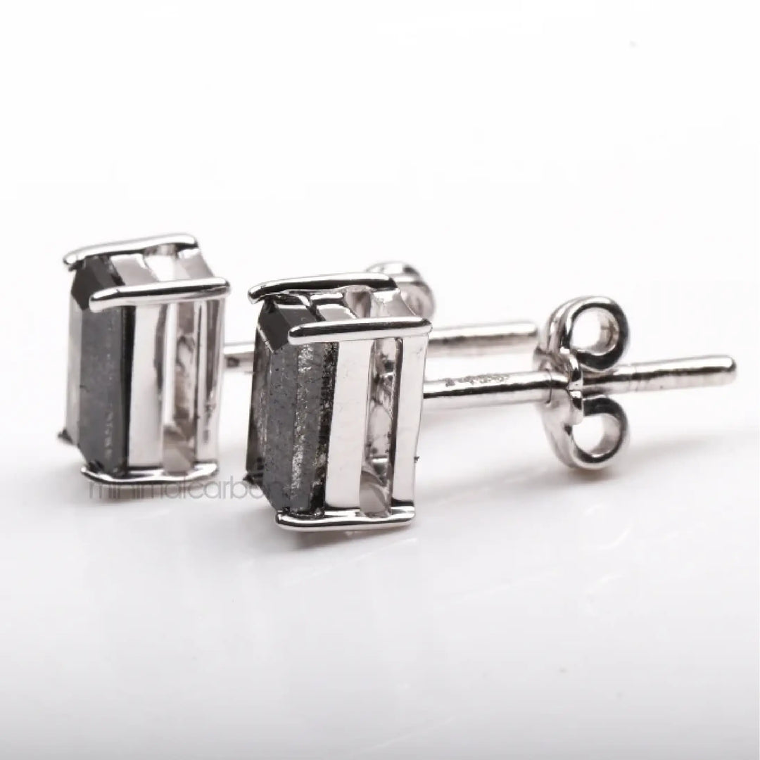Salt And Pepper Baguette Cut Diamond Solitaire Earrings | Minimal Carbon