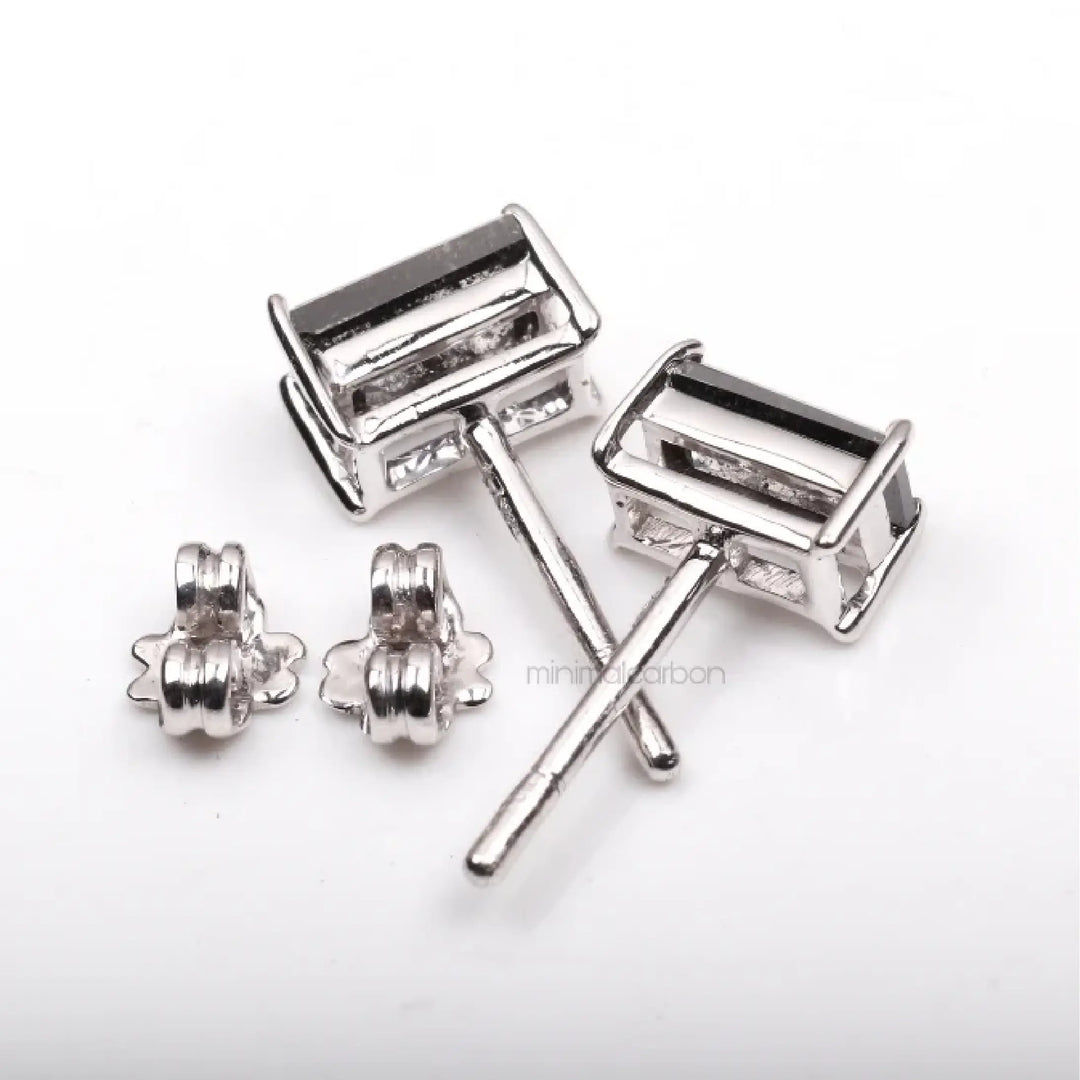 Salt And Pepper Baguette Cut Diamond Solitaire Earrings | Minimal Carbon