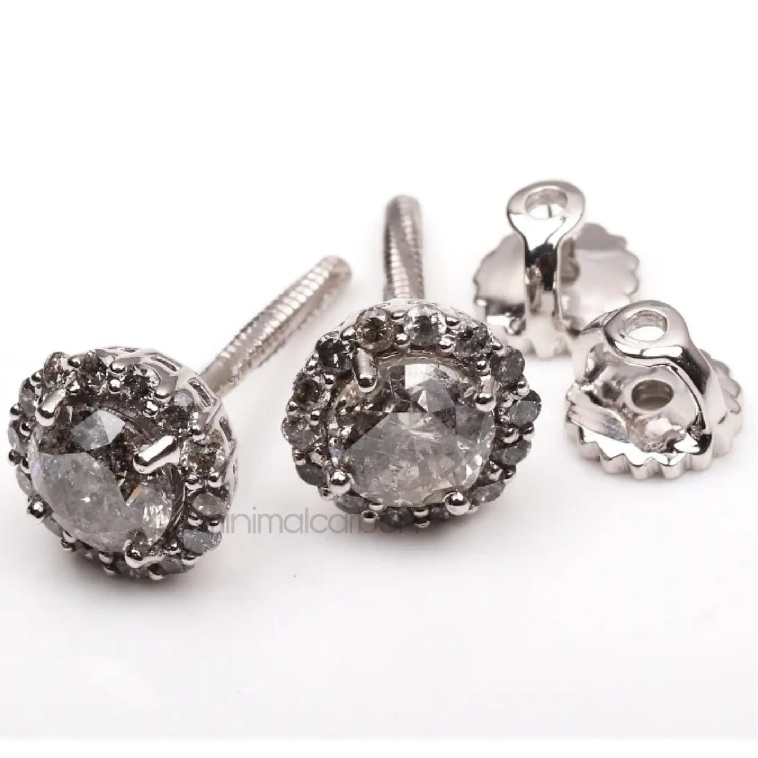 Salt And Pepper Diamond Cluster Halo Earrings | Minimal Carbon
