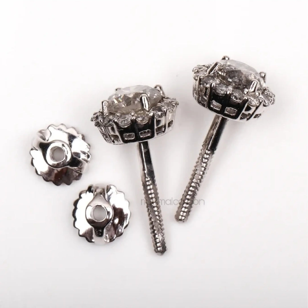 Salt And Pepper Diamond Cluster Halo Earrings | Minimal Carbon