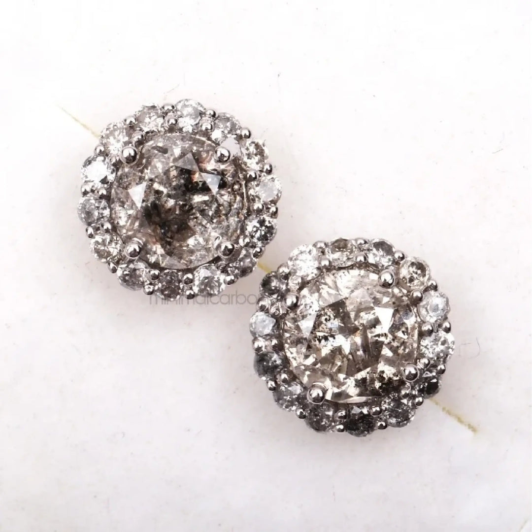 Salt And Pepper Diamond Cluster Halo Earrings | Minimal Carbon