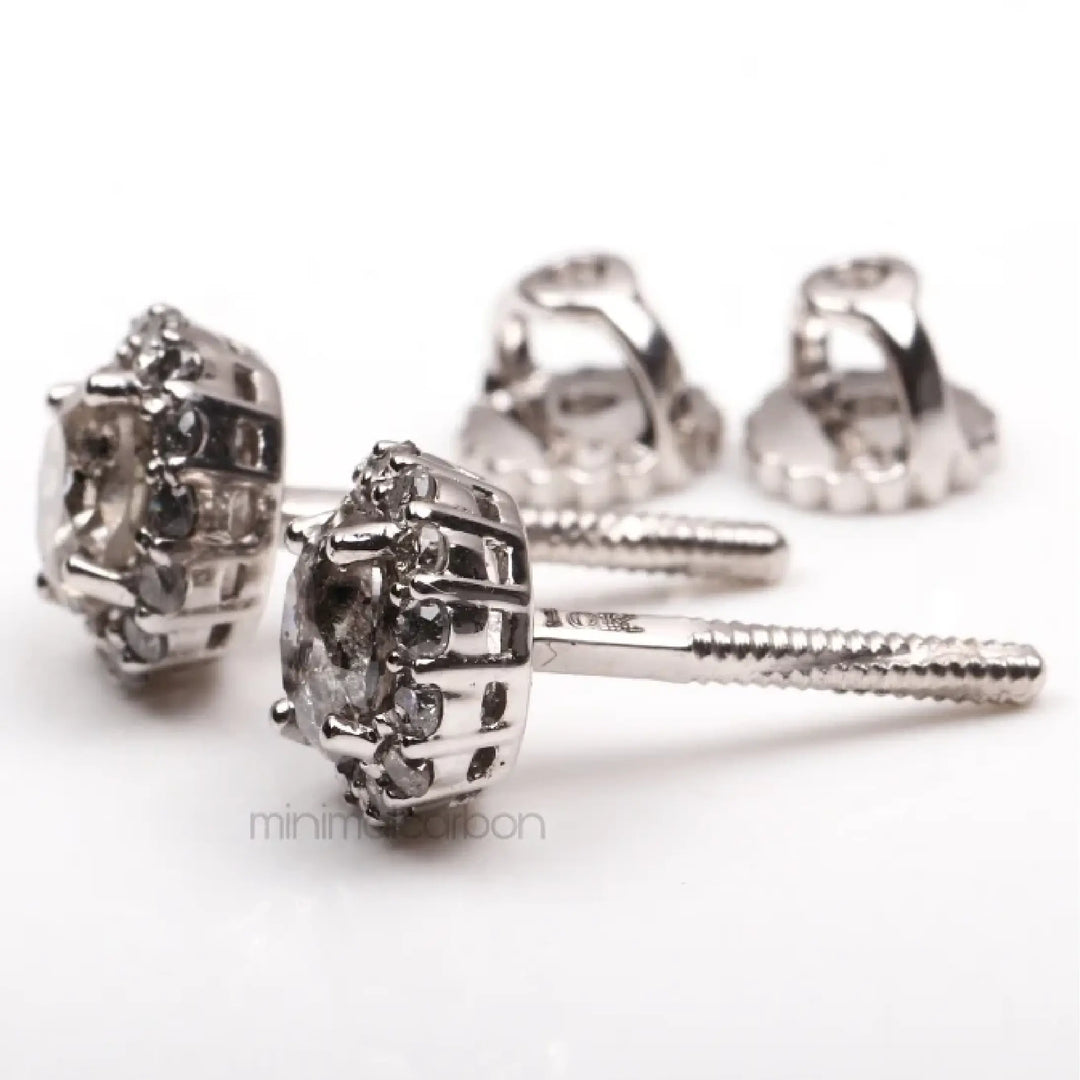Salt And Pepper Diamond Cluster Halo Earrings | Minimal Carbon