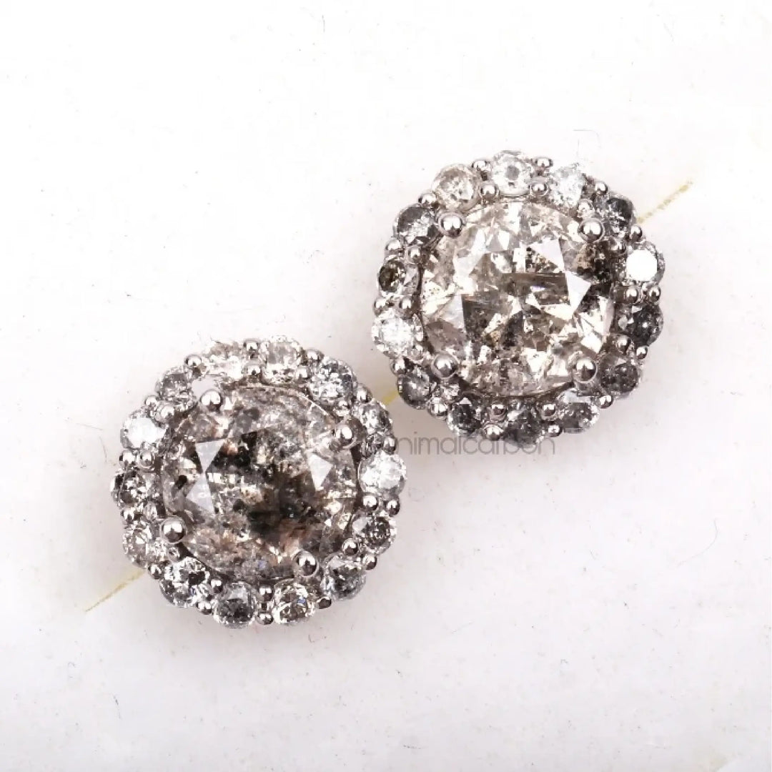 Salt And Pepper Diamond Cluster Halo Earrings | Minimal Carbon