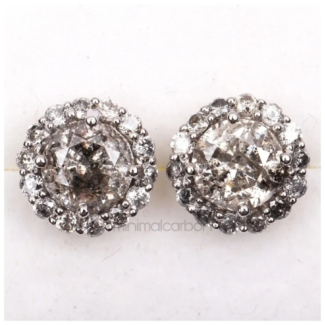 Salt And Pepper Diamond Cluster Halo Earrings | Minimal Carbon