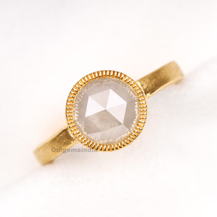 salt and pepper round rose cut diamond ring