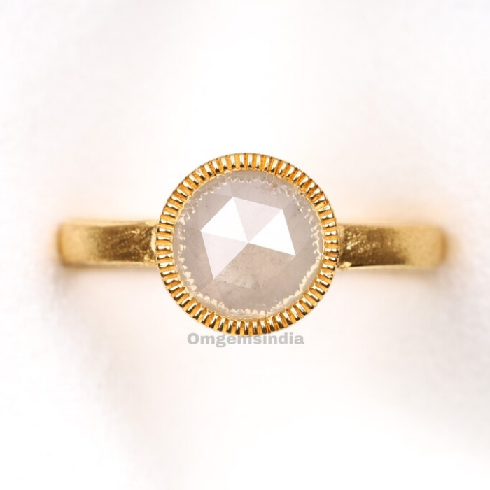 salt and pepper round rose cut diamond ring